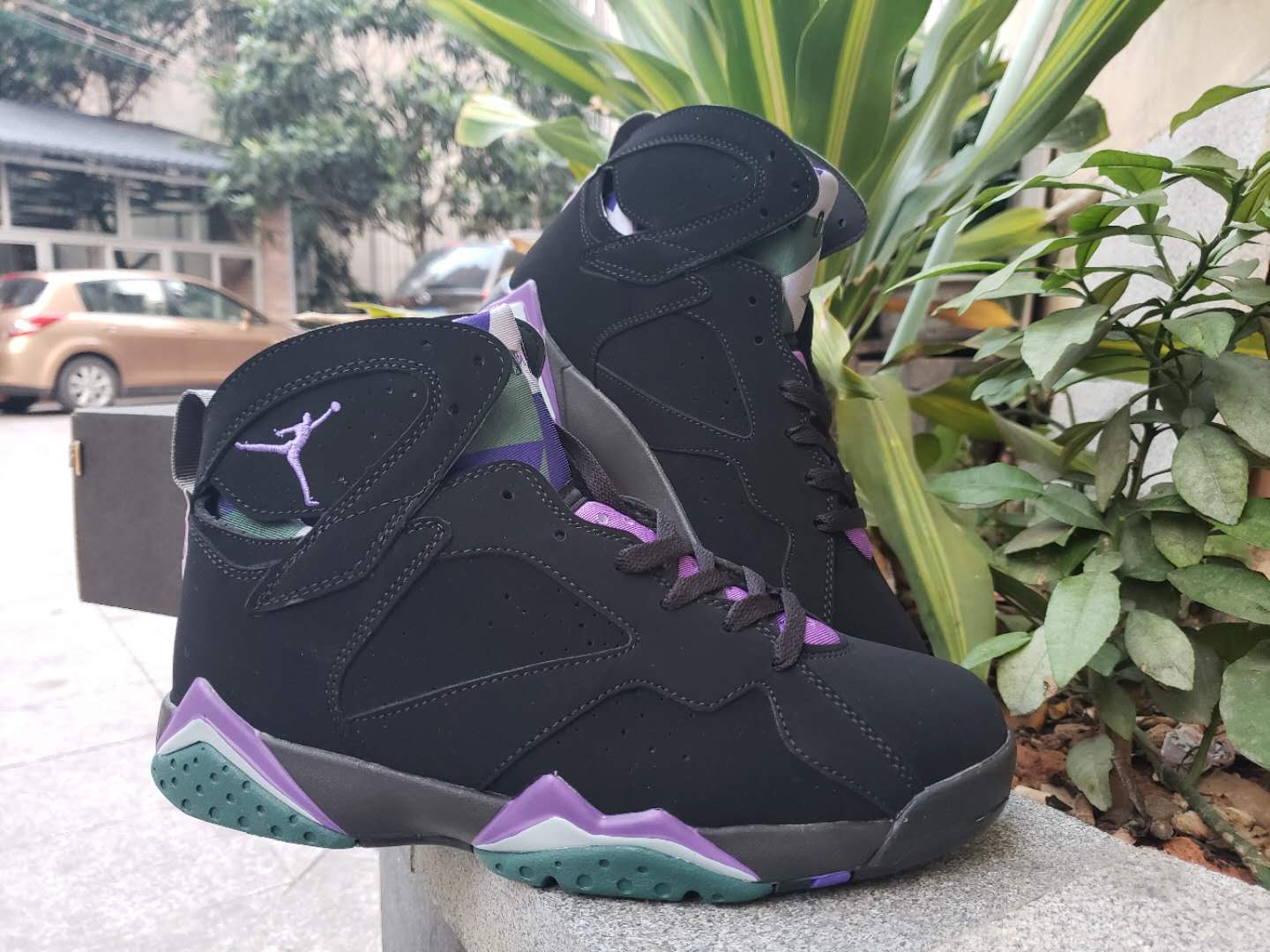 2019 Men Air Jordan 7 Retro Black Purple Green Shoes